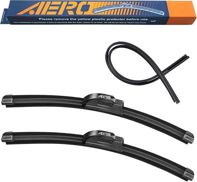 AERO Wipers OEM Replacement for Honda Accord 1993 1992 1991 1990, 24"+19" Front, All-Season Windshield Wiper Blades with Extra Squeegee Refills + 1-Year Warranty (Set of 2)