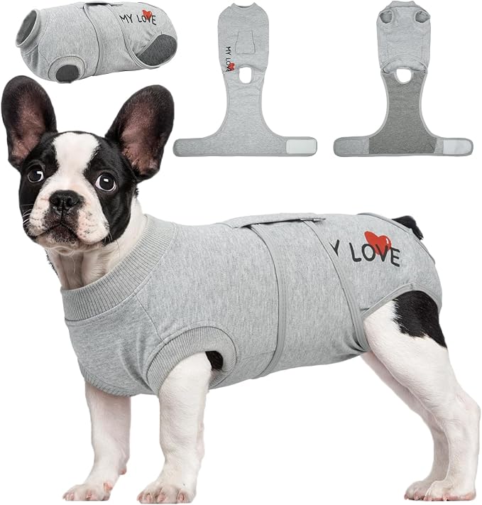 Dog Recovery Suit for Male Dogs, Post-Surgery Bodysuit for Spay Neuter, Dog Onesie After Surgery, Anti-Licking Pet Surgical Recovery Suit, Gray XS