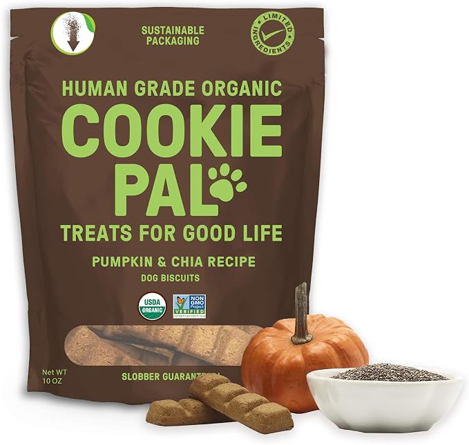 Human Grade Dog Treats, Pumpkin and Chia Seed Recipe, Organic Non-GMO and Simple Ingredients, 10 Oz Bag