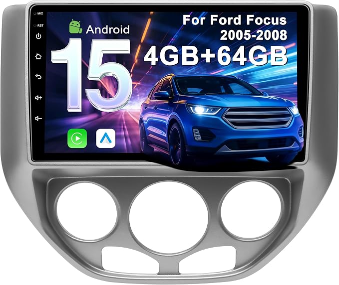 4G+64G Car Radio for Ford Focus 2005-2008: Upgrade Android 15 9" Touch Screen Stereo Head Unit Wireless CarPlay Android Auto, BT 5.4, WiFi 6, GPS, FM, RDS, EQ, SWC, 1080P Backup Camera