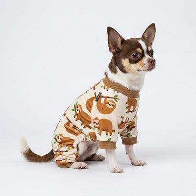 Fitwarm Sloth Dog Fleece Pajamas, Soft Winter Clothes for Small Dogs Boy Girl, Funny Pet Outfit, Brown, Cream, XL