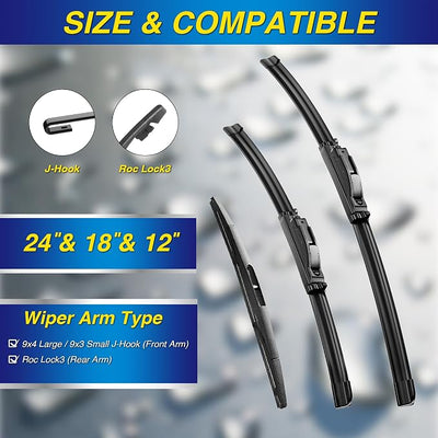 5 PLUS Silicone Windshield Wipers Replacement for 2012-2005 Nissan Pathfinder /2012-2005 Xterra Wiper Blades(3 PCS),Water Repellent Automotive Replacement Windshield Wiper Blades -24"/18"/12"