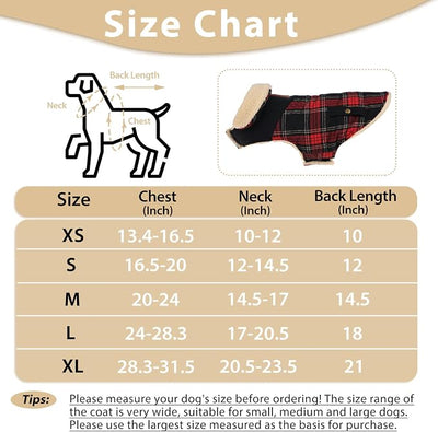 Winter Coat for Small and Medium Dogs, Puppy Plaid Jacket, Cotton Coat for Cold Weather, Windproof Warm Dog Garments, Pet Thickened Outfits Indoor Outdoor, Red S