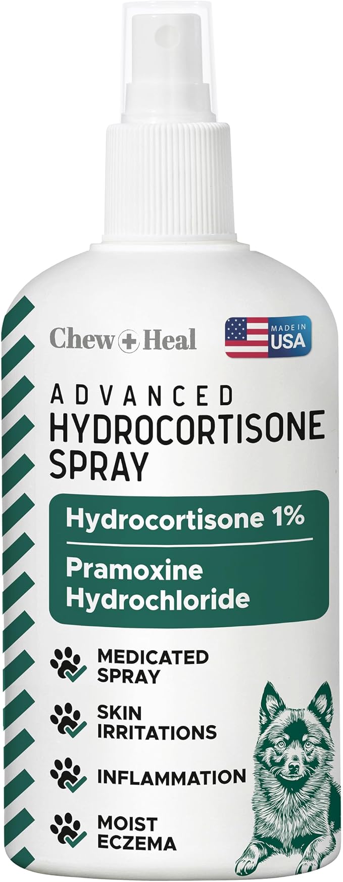 Hydrocortisone Spray for Dogs and Cats, 8 oz - Hot Spot Treatment, Anti Itch Relief, Medicated for Allergies, Dermatitis, Flea Bites, Dry Skin - with Pramoxine and Aloe, Made in USA | Chew + Heal Labs