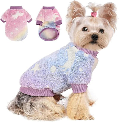 Dog Sweater Glow in The Dark Girl Pink Small Fleece Clothes Winter Soft Thickening Warm Puppy for Dogs Boy Teacup Yorkie Chihuahua (XXS,Pink)