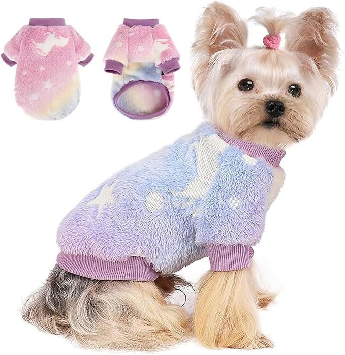 Dog Sweater Glow in The Dark Girl Pink Small Fleece Clothes Winter Soft Thickening Warm Puppy for Dogs Boy Teacup Yorkie Chihuahua (S,Pink)