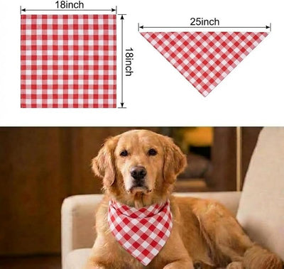 Cotton Linen Dog Bandanas 1 Pack, Plaid Checkered Bandana for Large Dogs, Soft Breathable Classic Dog Apparel & Accessories (Red Gingham, Large)