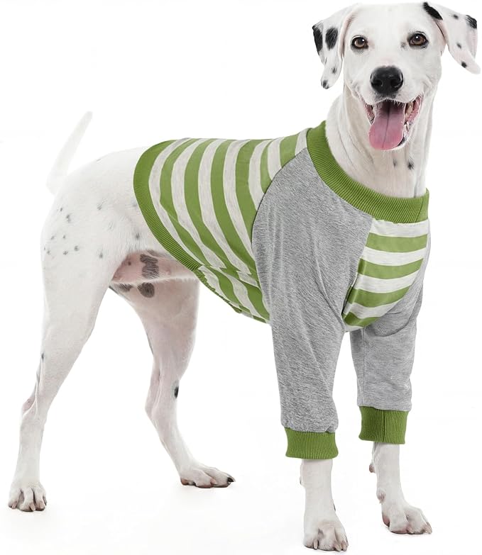 Dog Recovery Sleeve with Elbow Protector,Dogs Shirt Stop Licking Joints,Pet Long Sleeve Suit Protecting Dog's Front Leg Arm Wounds Cover Skin Conditions Green Stripes L