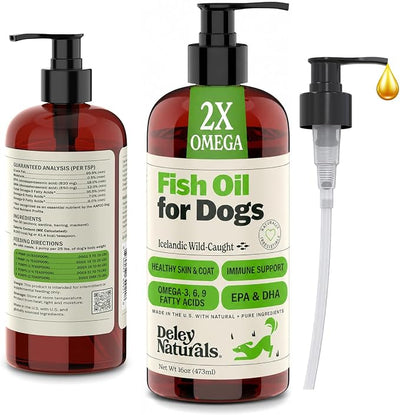 Deley Naturals Fish Oil for Dogs - Itch Relief for Dogs with Omega 3 6 9 for Skin, Joints, Heart and Brain Health - Icelandic Omega 3 Fish Oil for Dogs Skin Irritation - 16oz Omega Oil Made in USA