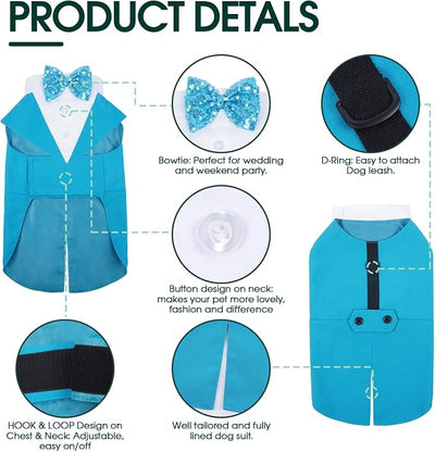 Kuoser Dog Tuxedo for Small Dogs, Pet Wedding Outfit with Bow Tie, Dog Suit and Bandana Set Formal Dogs Tux Pet Costume Halloween Christmas Outfit for Birthday Party Cosplay