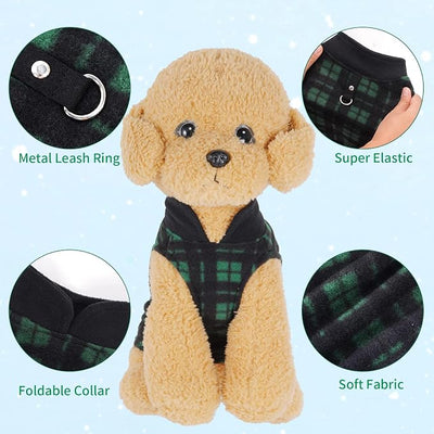 Rbenxia 4-Piece Buffalo Plaid Dog Sweater Set - Soft Fleece Vest & Pullover Jacket with Leash Ring for Puppy, Cat & Small Dog Pets - Warm Winter Outfits (X-Small)