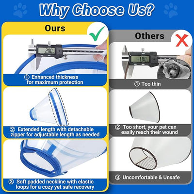 Dog Cone to Stop Licking, Clear Recovery Collar with Detachable Zipper, Sturdy Elizabethan Collar for Large Medium Small Dogs, Soft Adjustable Cone After Surgery Patented, Blue L