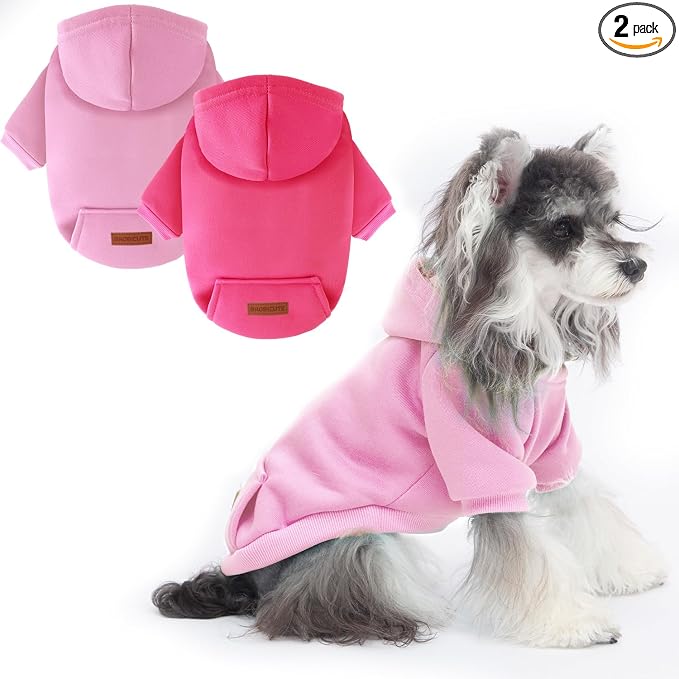 2 Pack Dog Hoodie Warm Hood Dog Sweater Cold Weather Small Dogs Sweatshirt Comfort Pet Clothes for Small Medium Dogs with Pockets Cats Chihuahua Clothes for Male Female Girl Boy Sporty Daily Wear