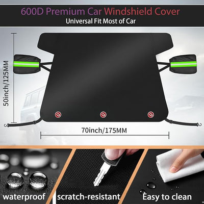 Car Windshield Cover for Ice and Snow, 600D Oxford Fabric Windshield Snow Cover Heavy Duty, Magnetic Car Anti-Snow Cover, Winter Frost Hail Protector for Most Sedan Truck SUV Van MPV (70 x 50 Inch)
