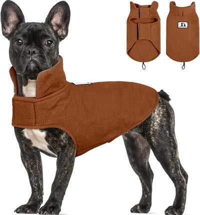 DENTRUN Reversible Dog Coat - Windproof Polar Fleece Vest with Reflective Neck Strips, Hook & Loop Closures, Easy-On Cold Weather Jacket for Small Dogs (XS, Small Dogs Sweater)