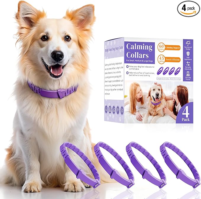 Calming Collar for Dogs 4 Pack - Up to 240 Days Pheromone Dog Collar for Anxiety and Stress Support - Fits Small Medium Large Dogs, Purple