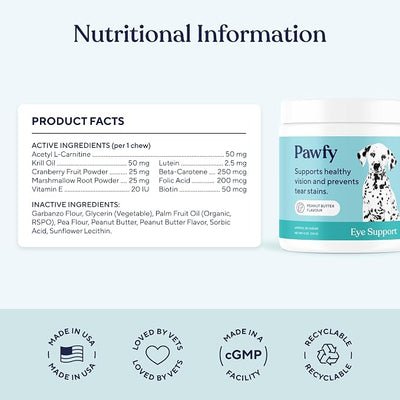 Pawfy Eye Support Soft Chews | Prevent Tear Stains | Support Eyesight | Overall Eye Health | with Luthein, Krill Oil & Astaxanthin