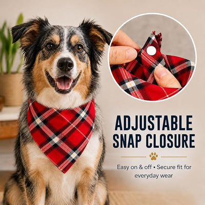 Valentine’s Dog Bandana Red Blue Plaid, Reversible Triangle Bibs Accessories for Boy and Girl,Reversible with Adjustable Snap Buckle| Holiday Party Costume & Festive Photo Accessory (Large)