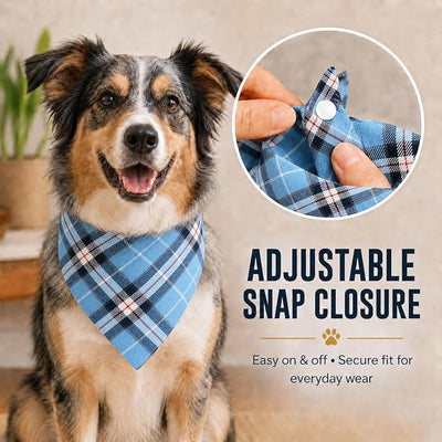 Blue & White Classic Plaid Dog Bandana - Adjustable Triangular Scarf for Pets, Cat Bandana, Soft Cotton Blend, Medium