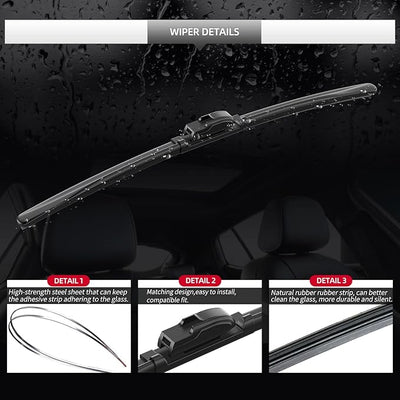 Front and Rear Windshield Wipers for Toyota RAV4 2019-2025 | 26" 16" 12" Streak-Free Front and Back Wiper Blades Assembly All-Season OEM Automotive Replacement Accessories