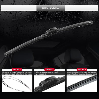 Front and Rear Windshield Wipers for Toyota Sienna 2005-2010 | 26" 19" 16" Quiet and Streak-Free Front and Back Wiper Blades Assembly All-Season OEM Automotive Replacement Accessories