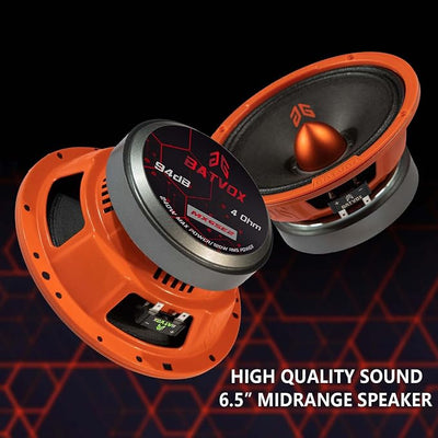MX65E2 Loudspeaker 6.5 Inch Midrange 480 Watts 4 Ohms Orange Bullet, Premium Quality Audio Door Speakers for Car or Truck Stereo Sound System, Orange (2 Speakers)