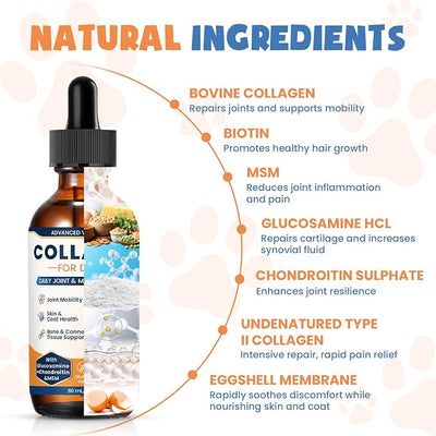 Collagen for Dogs,4.22oz (120ml) Liquid Collagen for Dogs,Enhances Joint Support,Flexibility,Cartilage and Mobility,Relieves Itching in Allergic,Liquid Drops Suitable for Cats and No Side Effects