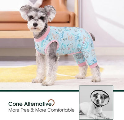 Kuoser Dog Recovery Suit with Anti Licking Rear Leg Sleeve, Dinosaur 3XL | Abdominal Dog Surgical Suit with Pants Cover Protect Wounds, Dogs Elbow Protector Soft Pet Surgery Onesie Cone Alternative