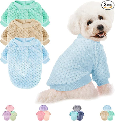 POMIU Dog Sweater, Dog Sweaters for Small Medium Dogs or Cat, Warm Soft Flannel Pet Clothes for Dogs Girl or Boy, Dog Shirt Coat Jacket (Ice Blue+Light Coffee+Teal, Medium)