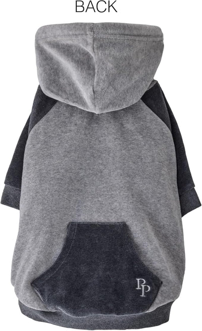 Pet Passion Cooper II Organic Cotton Velour Dog Hoodie Pet Coat for Small, Medium and Large Dogs, Heather Gray Color Block, XX-Large (70-110 lbs)