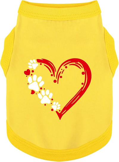 Discover Cozy Sleeveless Canine Wear: Soft, Lightweight, and Breathable Cotton Dog Shirt Featuring Heart and Paw Graphics. Vest Tank Top is Ideal for Small, Medium, and Large Breeds Yellow L