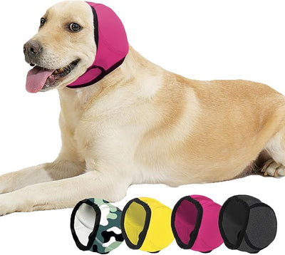 BAMY Swimming Waterproof Dog Ear Caps, Calming Large Dog Ears Cover, Pet Shower Muffs for Ear Protection for Bath for Grooming (Pink, L (Size L: Head Circumference 18"-24"))