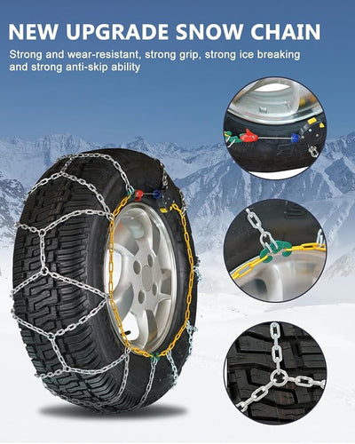 SCITOO HKN130 Snow Chains for Car Pickup Trucks SUV,Universal Emergency Tire Traction Chain,Anti-Skid Thickening Tire Chains Width 215 225 235 245 255 275mm(17" 18" 19" 20")- Set of 2