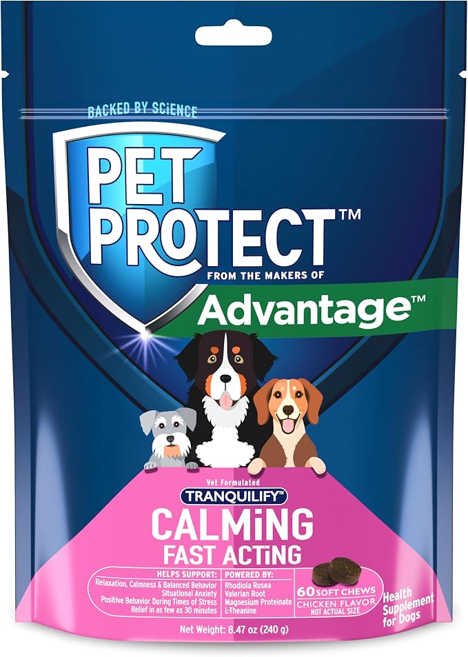 Fast-Acting Calming Supplement for Dogs, Vet-Formulated Tranquilify, Chicken-Flavored Soft Chews (60 Count)