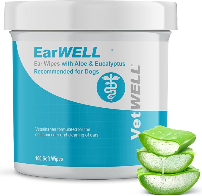 EarWELL by Dog Ear Wipes - Otic Cleaning Wipes for Infections and Controlling Ear Odor in Pets - 100 Count