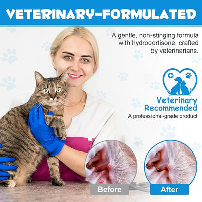 Cat&Dog Ear Infection Treatment Drops - Dog Ear Infections with 1% Hydrocortisone - Dog Ear Infection Treatment, Antiseptic Ear Cleaner for Cat & Dog Ear Cleaning Solution 2fl oz