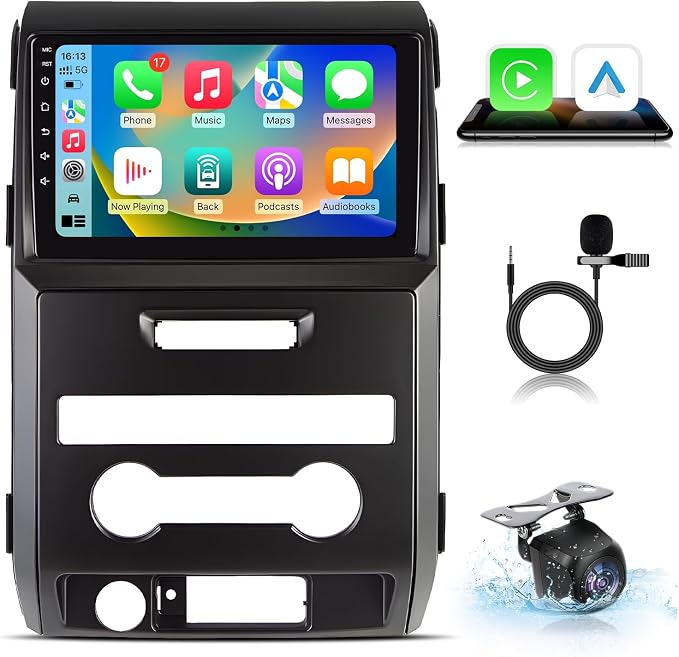 Car Radio for Ford F150 2009-2014: [4Core 64G ROM] 9 inch 1280 * 800 Touch Screen Stereo Head Unit with Wireless Carplay Android Auto GPS Bluetooth WiFi SWC FM RDS Mirror Link Backup Camera