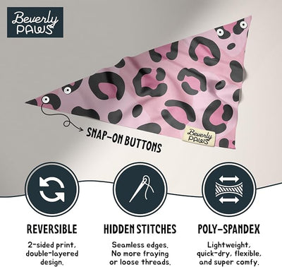 Snap-On Dog Bandana for Small Medium Large Pets, Dogs Cats Adjustable Handkerchief Scarf for Girl & Boy, Funny Cute Puppy Apparel & Accessories (Pink Leopard, X-Large)