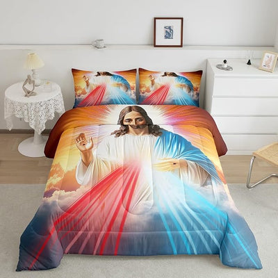 Erosebridal Modern Comforter Set, Easter Duvet Sets Twin Size for Teens Adult Women Bedroom Decor, Blue and Red Lines Stripe Down Comforter 2 Pieces with 1 Pillow Case