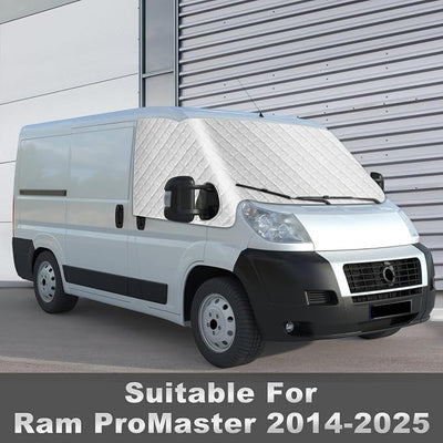 Windshield Cover Compatible with Ram ProMaster 2014-2026, Aluminum Film Front Window Sunshade Cover with Magnets, ProMaster Van Windshield Cover for UV Protection & Privacy Shield, with Mirror Cutouts