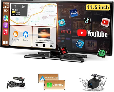Largest 11.5 inch Wireless CarPlay Screen for Car,Built-in N-etflix/YouTube/TikTok and other apps,A-pple CarPlay & Android Auto screen with1080P Backup Camera/Navigation/Voice Control,for All Vehicles