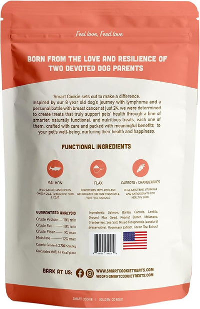 Smart Cookie All Natural Dog Treats - Healthy Skin & Coat Salmon Dog Treats - Ideal for Sensitive Stomachs or Itchy, Allergic, Dry Skin - Dehydrated, Crunchy, Human-Grade, Made in USA - 8oz, Pack of 1