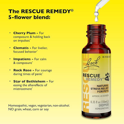 RESCUE Remedy Pet Dropper - 10mL, Pack of 2 - Stress & Tension Support for Dogs & Cats with Bach Natural Flower Essences - Sedative-Free, Homeopathic Liquid Formula - for All Breeds, Ages & Weights