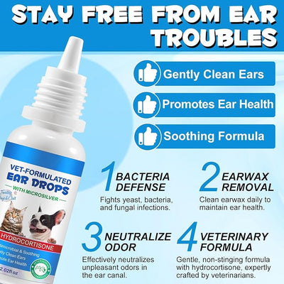 Ear Infection Treatment Drops for Dogs and Cats, Dog Ear Infection Treatment with 1% Hydrocortisone Soothing Ear Mites, Itchy Ear Relief-Treats Ear Cleaner for Dogs & Cats - 4 Fl oz