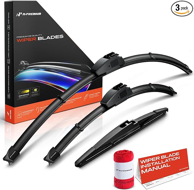 A-Premium 26"+18"+11" Windshield Wiper Blades Compatible with Genesis GV70 2022 2023 2024 - Front Rear Wipers Blade Set for Hook/RL4 Arm Connector, with Wear Indicator & Towel (Pack of 3)