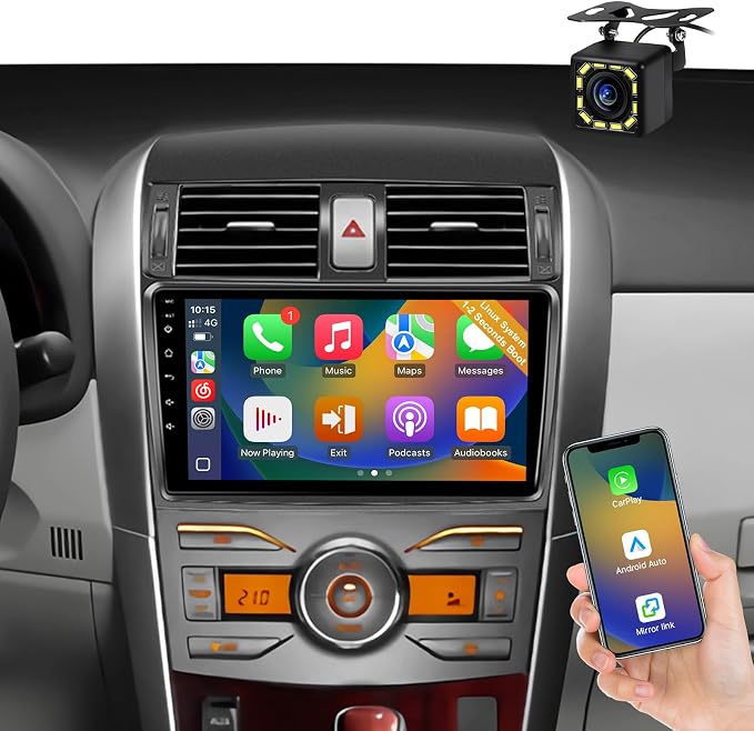Car Radio Upgrade for Toyota Corolla 2009 2010 2011 2012 2013 | Wireless CarPlay & Android Auto Fast Boot Linux 9 inch Touch Screen Corolla Stereo Dash Kit Bluetooth FM SWC+Backup Camera