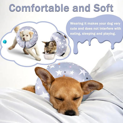 Recovery Donut Collar for Dogs & Cat,Inflatable Dog Cone Collar Alternative After Surgery,Soft Cone for Large Medium Small Dog,Adjustable Pet Neck Donut(Grey Star,Medium+