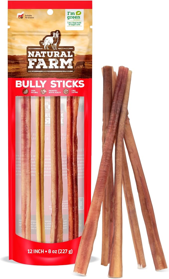 Odor-Free Bully Sticks (12”, 8oz) All-Natural Long-Lasting Chews, 100% Beef Pizzle, Grass-Fed, Grain-Free, Hormone-Free, Protein for Muscle Development & Energy, Perfect for Large Dogs