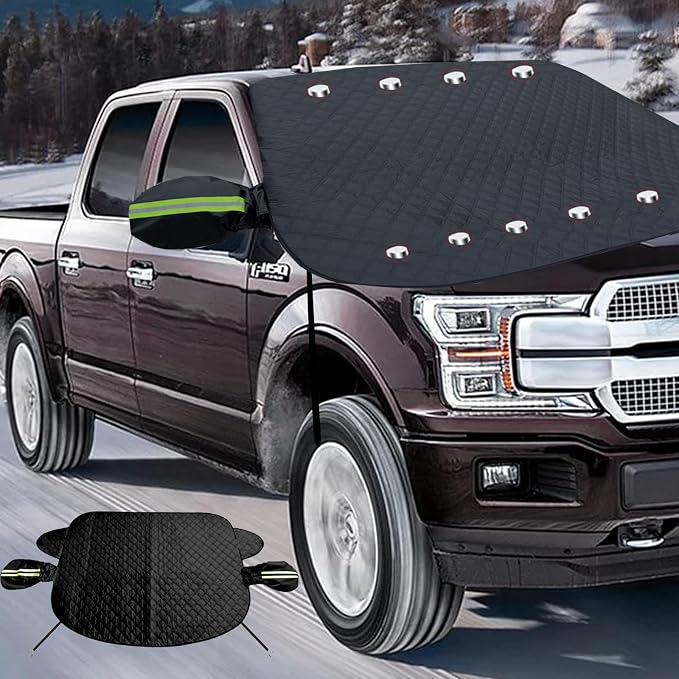 Car Snow Winshield Cover,Magnetic Windshield Cover for Snow,Sun Shade for Car Front Windsheild,Snow Cover with Hook and Strap,Fit for Large Sedan/Large SUV/Pickup/Truck/MPV(Black-65 x49
