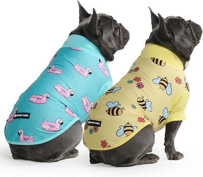 Spark Paws Sunblock Dog T-Shirt, SPF30 Protection, Lightweight Breathable Quick Dry for Dogs with Sensitive Skin - Bees & Flamingo (Set of 2) - Size L